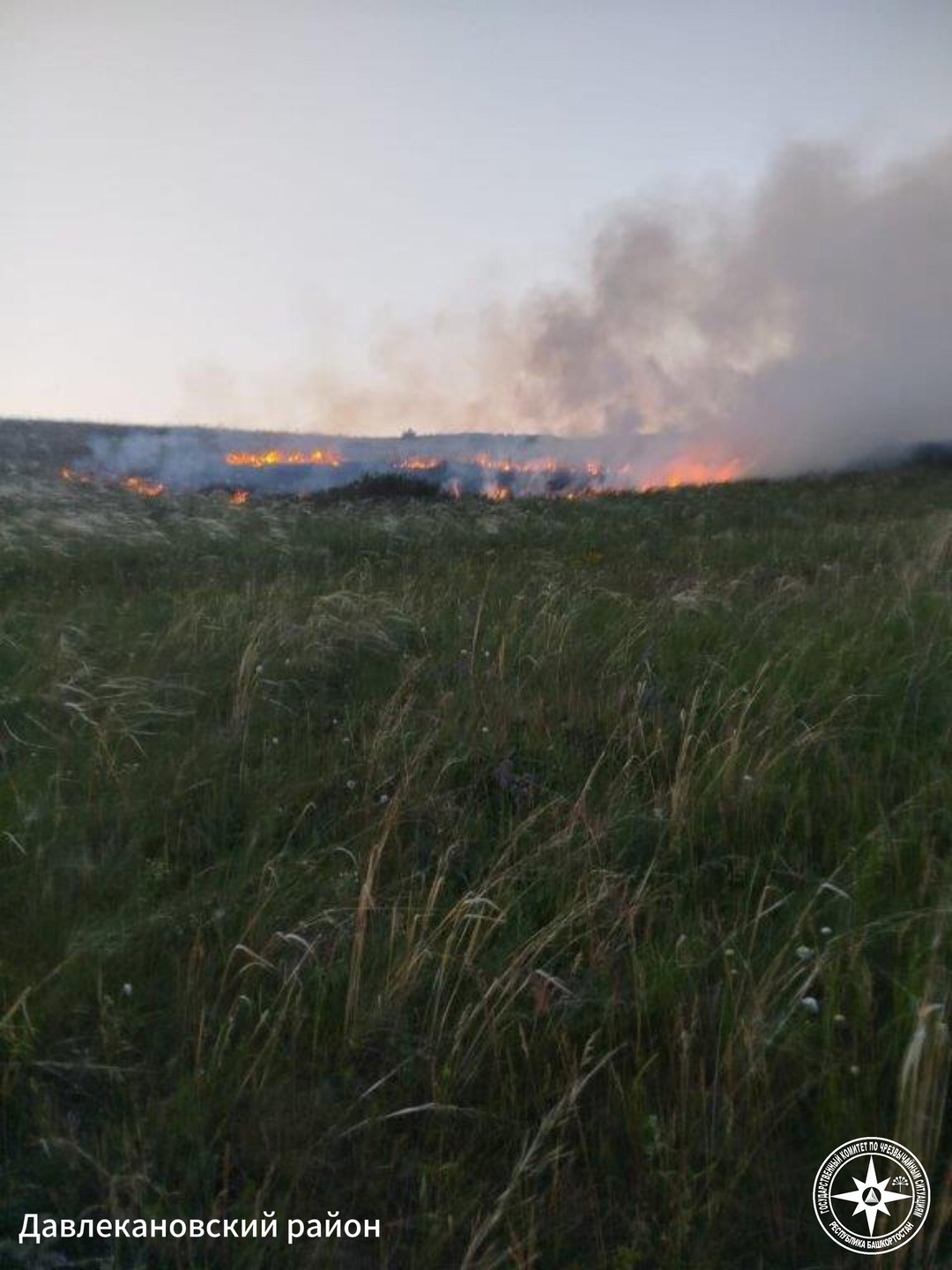 В районах Башкирии загорелась сухая трава